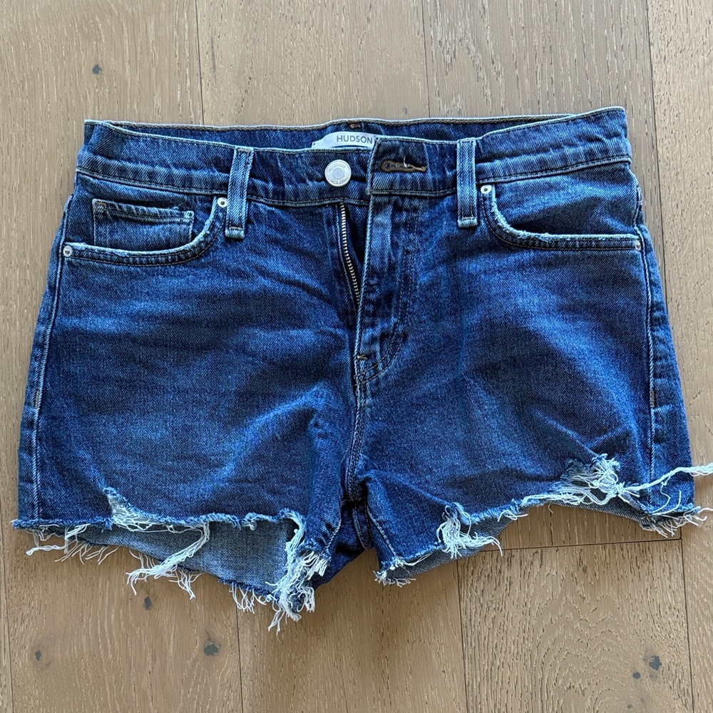 Hudson Jeans Dark Blue Distressed Denim Cutoff Shorts